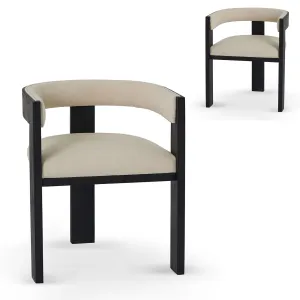 Set of 2 - Miles Black ELM Dining Chair - Light Beige