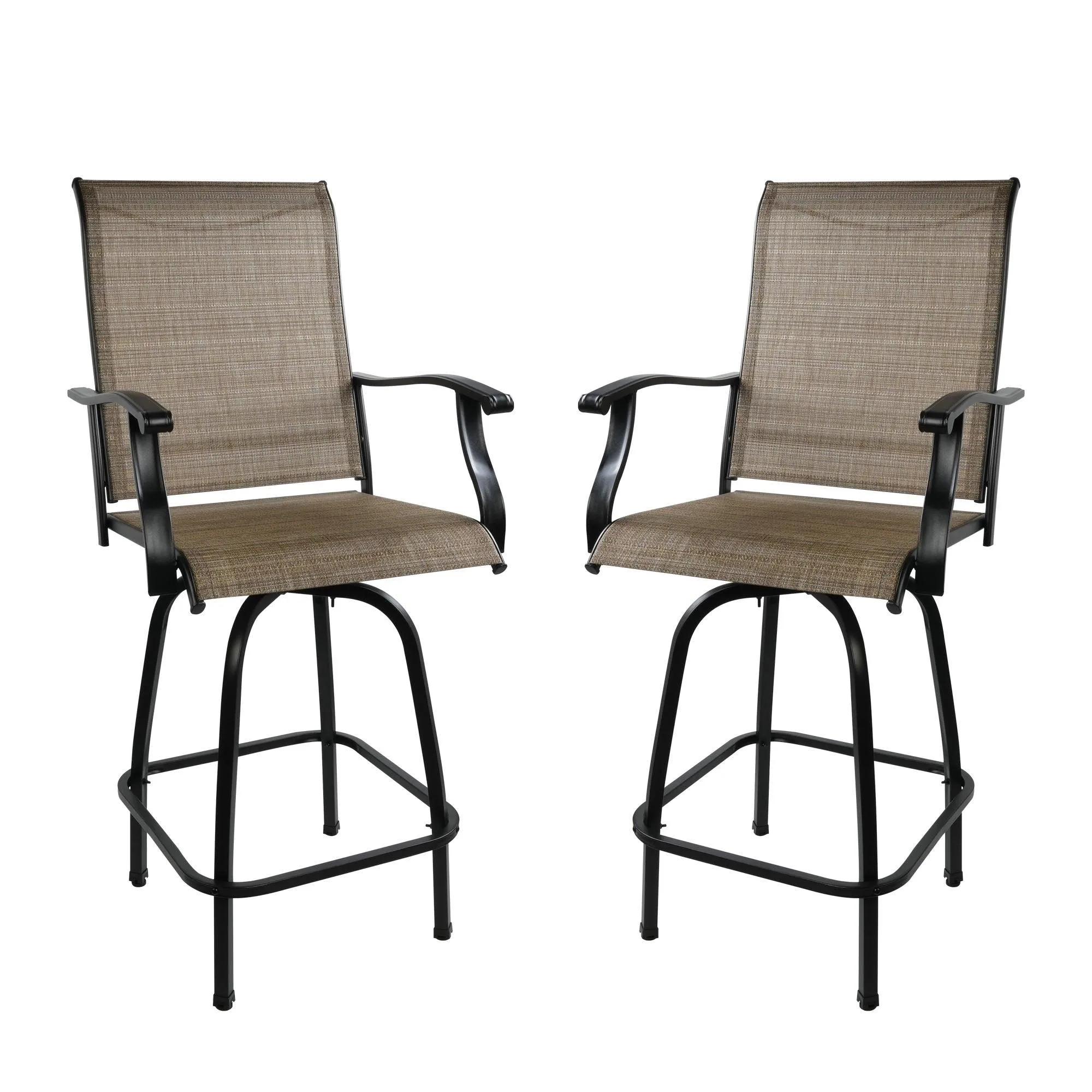 Set of 2 Patio Swivel Bar Stools Outdoor Bar Height Patio Stools Bar Chairs with High Back and Armrest