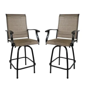 Set of 2 Patio Swivel Bar Stools Outdoor Bar Height Patio Stools Bar Chairs with High Back and Armrest