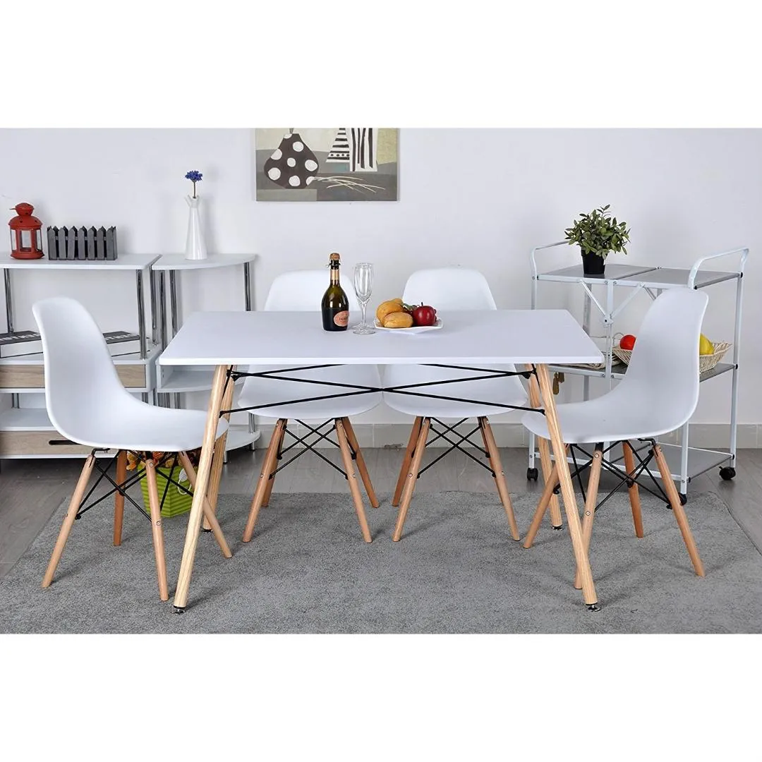 Set of 4 Modern Armless Dining Chairs in White with Wood Legs