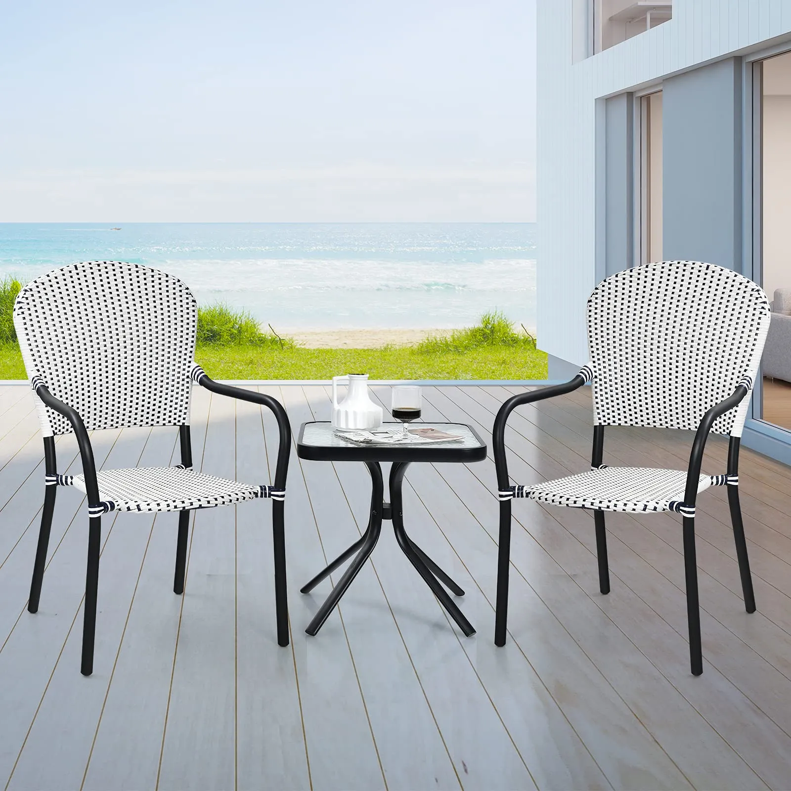 Set of 4 Stackable Outdoor Patio Wicker Chairs