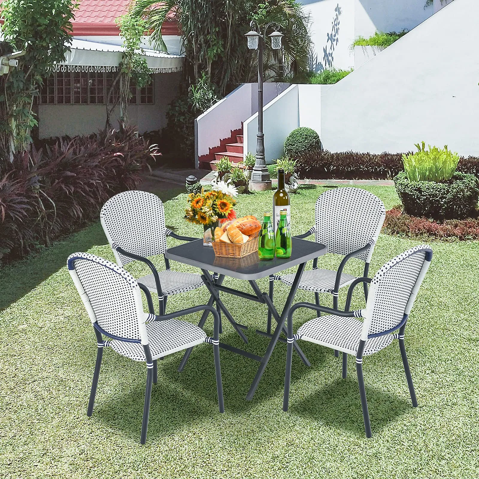 Set of 4 Stackable Outdoor Patio Wicker Chairs