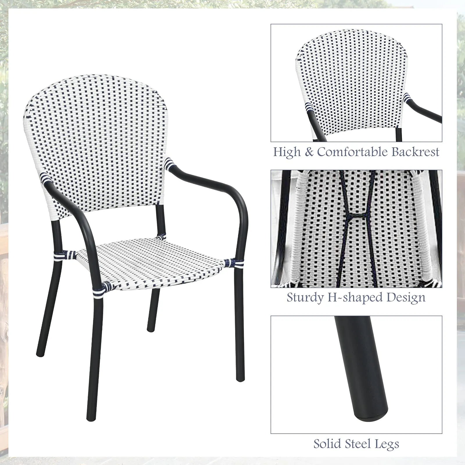 Set of 4 Stackable Outdoor Patio Wicker Chairs