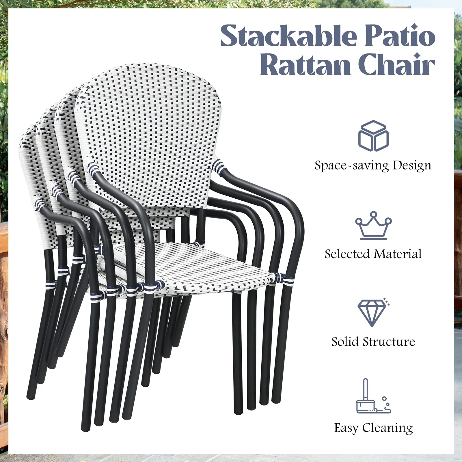 Set of 4 Stackable Outdoor Patio Wicker Chairs