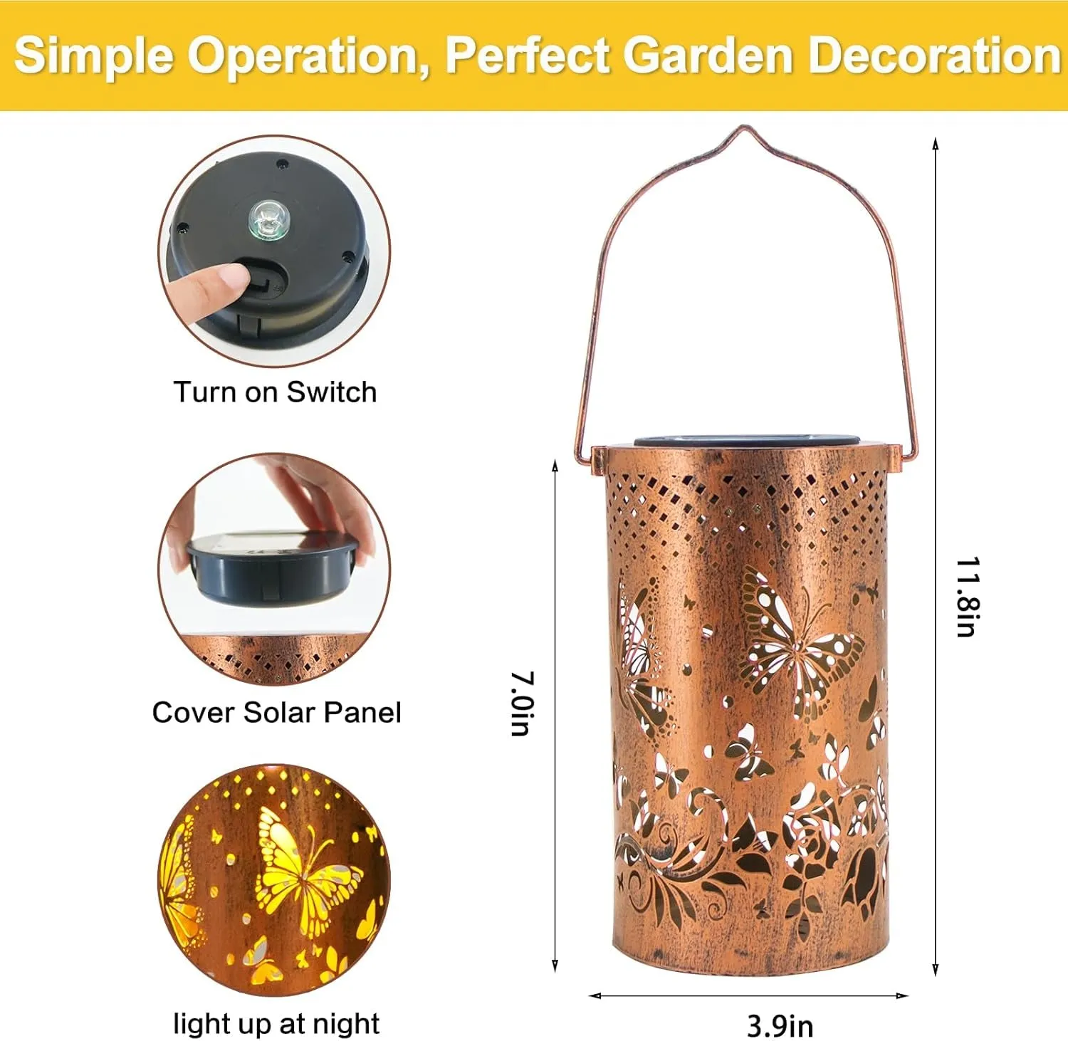 Solar Lanterns Outdoor Hanging Lantern Lights, Butterfly Hollowed-Out Metal Decor Lantern, Waterproof LED Decorative Garden Light - Delicate Garden Decoration for Patio, Yard, Pathway, Landscape