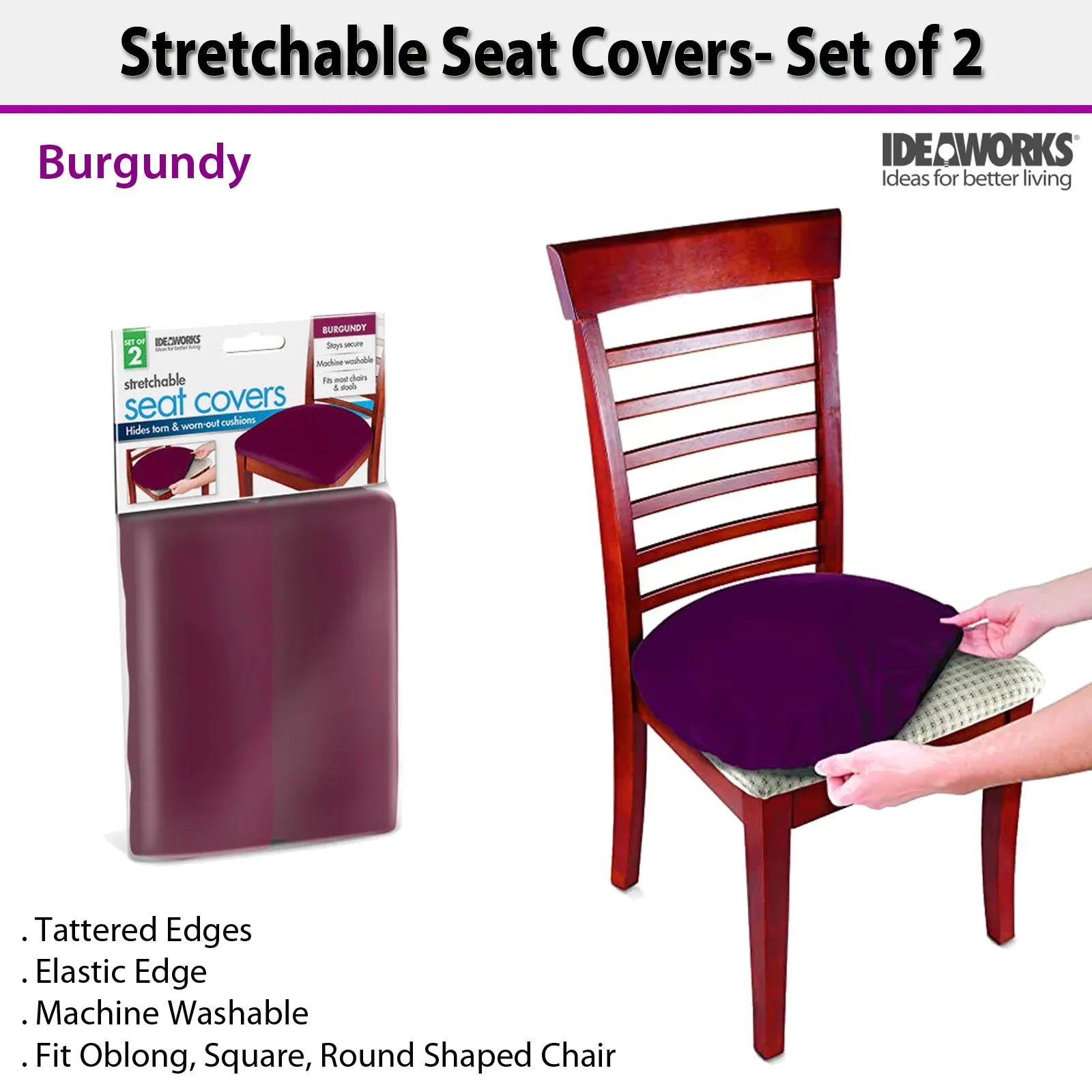 Stretchable Seat Covers - Burgundy Set of 2 for Elegant Protection