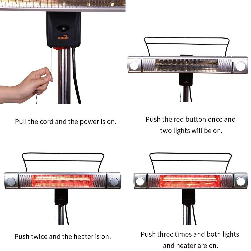 Sundate Electric Patio Heater, Infrared Heater with 2 LED Lights and Remote Control, Indoor/Outdoor Standing Heater, TH15LR