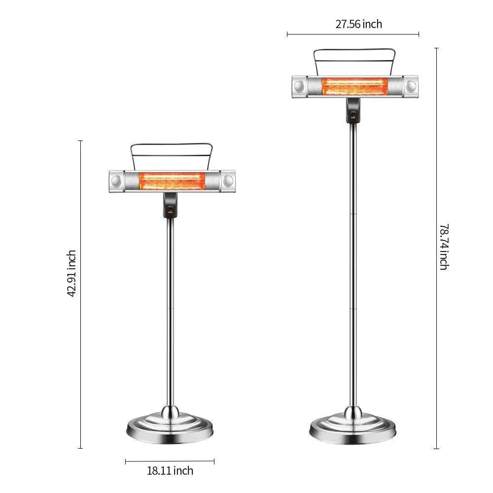 Sundate Electric Patio Heater, Infrared Heater with 2 LED Lights and Remote Control, Indoor/Outdoor Standing Heater, TH15LR