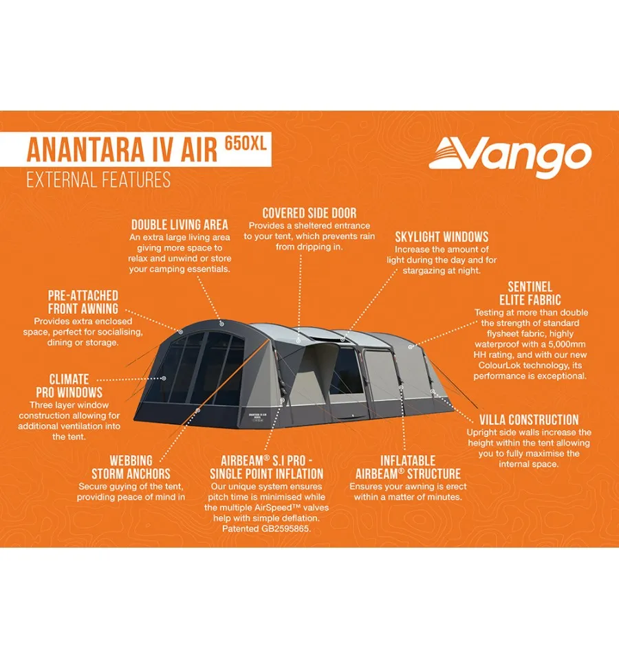 Vango Anantara IV Air 650XL Tent With FREE CARPET, FOOTPRINT AND STUDIO LARGE TA010