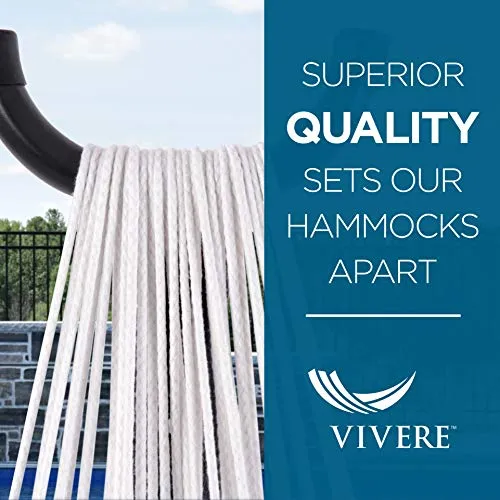 Vivere Double Cotton Hammock with Space Saving Steel Stand, Denim (450 lb Capacity - Premium Carry Bag Included), Denim with Charcoal Frame, 1 Count