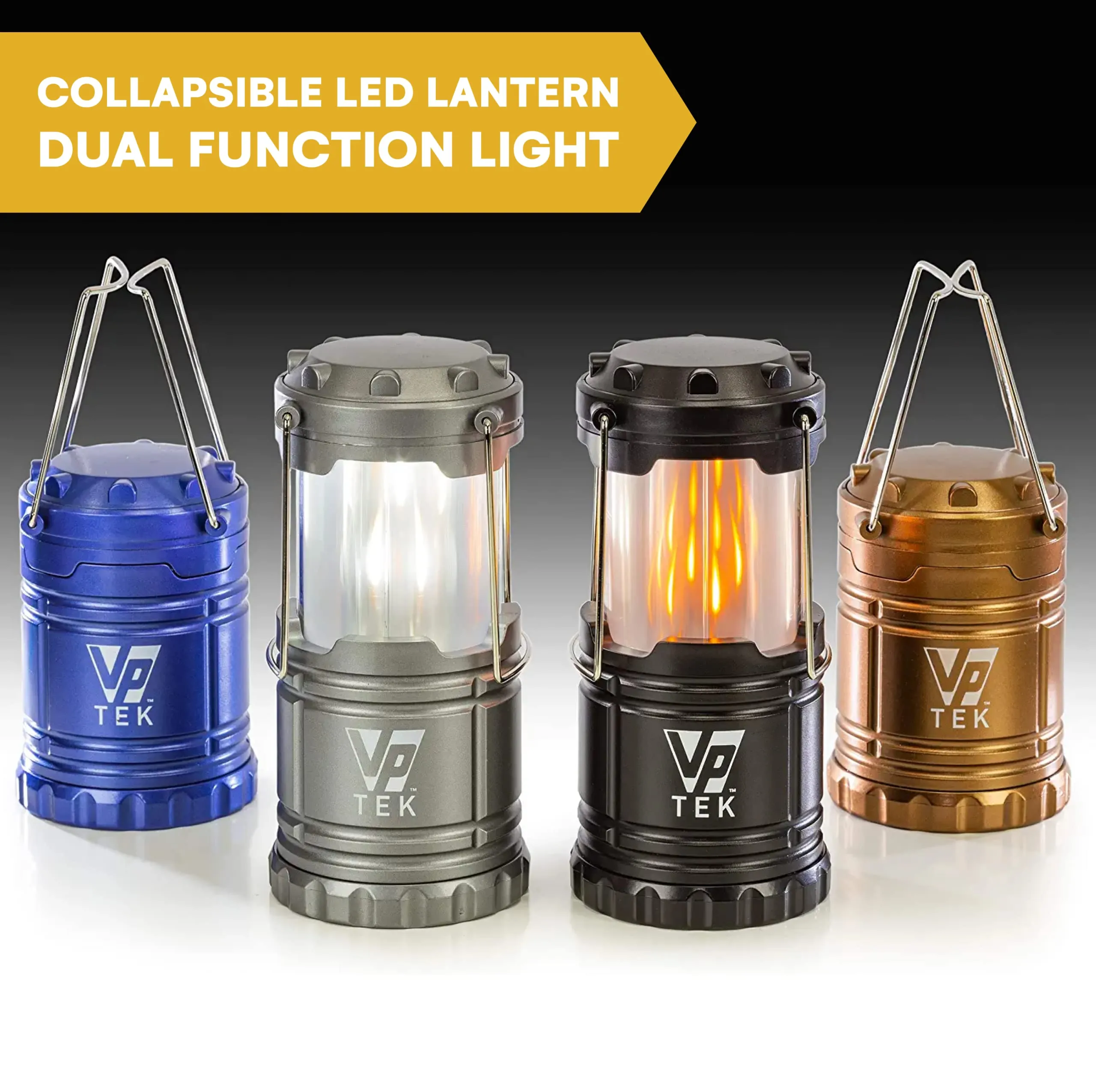 Vp Tek Dual Function Collapsible Led Camping Lanterns With Flickering Flame Light And