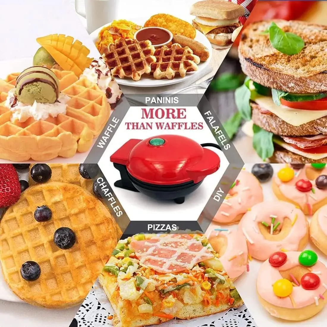 Waffle Maker, Waffle Maker Machine, Waffles Maker, Mini Waffle Maker, Waffle Machine, Waffle Iron, Waffles Maker Machine, Mini waffle Maker for Home, Waffle Maker Electric, Waffle Maker (Red)