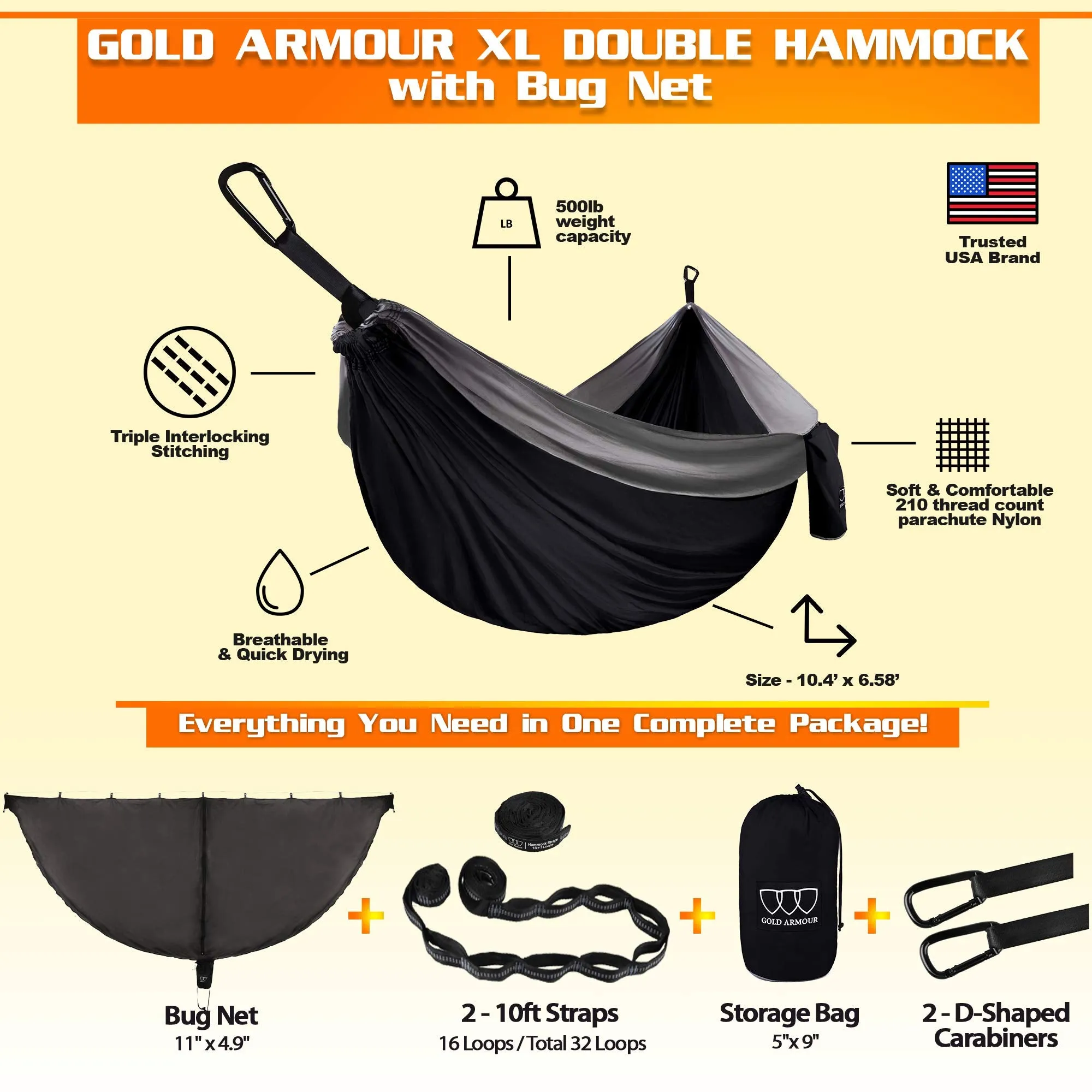 XL Hammock with Bug Net - Gold Armour